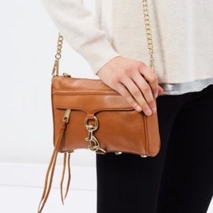 REBECCA MINKOFF BROWN LEATHER CROSSBODY BAG W. GOLD CHAIN AND HARDWARE